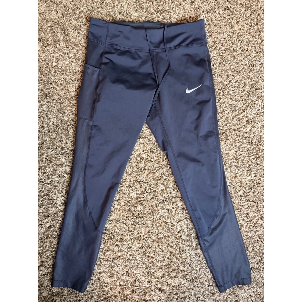 Nike Dri-FIT Women Running Leggings Gray CJ5579-015 Drawstring Pocket Medium‎